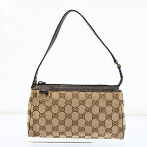 Authentic GUCCI Hand Bag Purse GG Canvas Leather 145750 Brown
